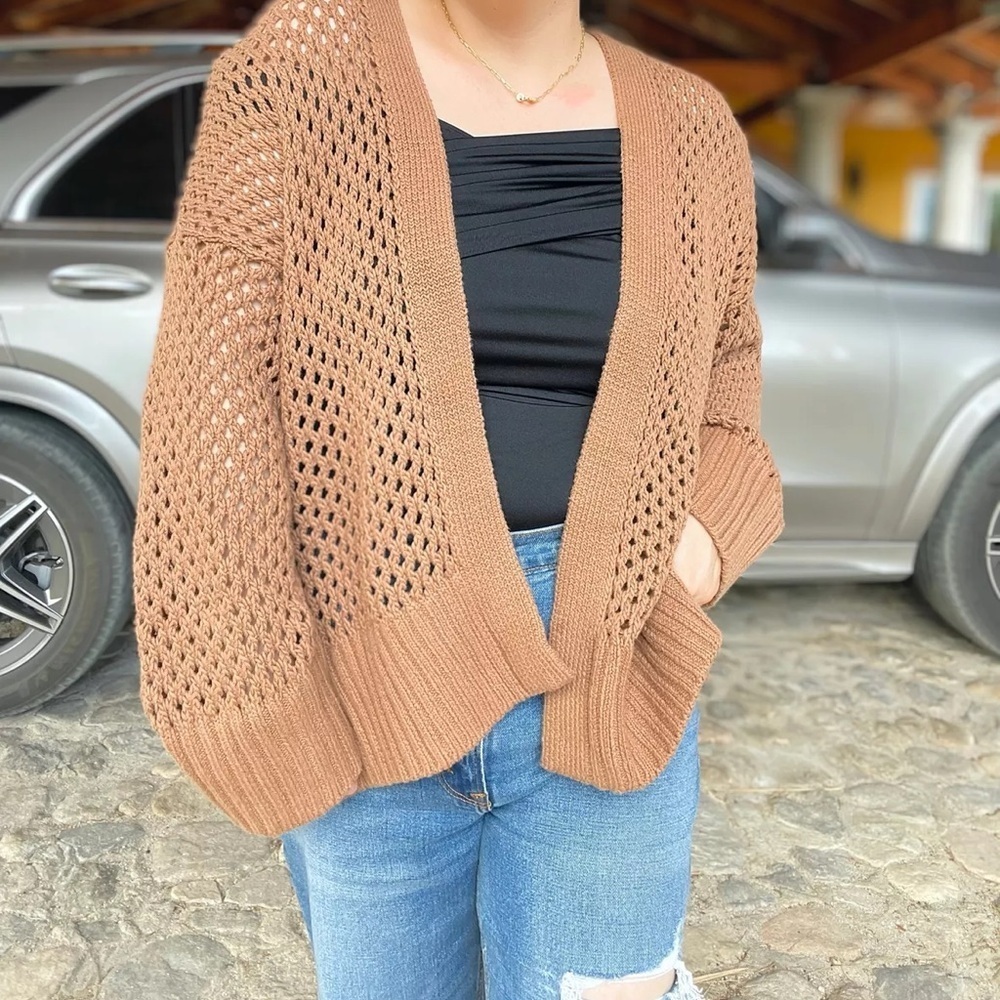 Abercrombie Cozy Brown Open-Knit Sweater​​​